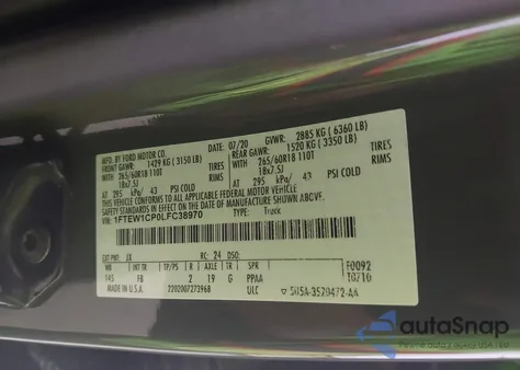 2020 Ford F-150 Xlt from USA, damaged, VIN 1FTEW1CP0LFC38970